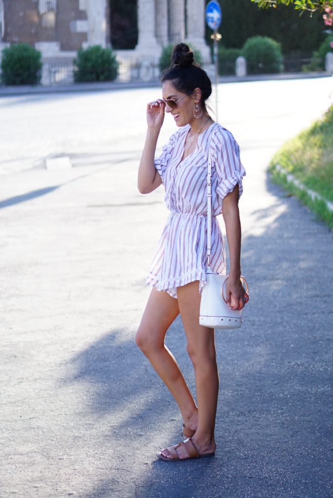 Style The Girl Striped Romper in Rome