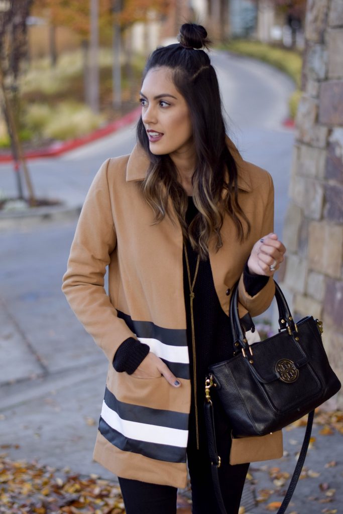 Style The Girl Camel and Striped Jacket 