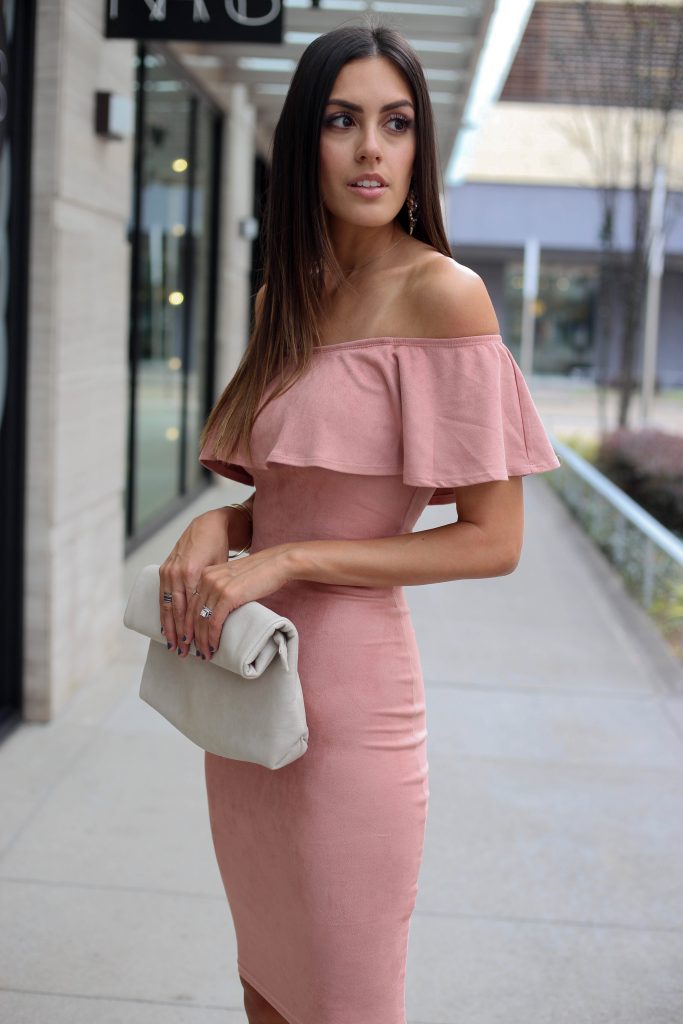 Style The Girl Pink Suede OTS Dress