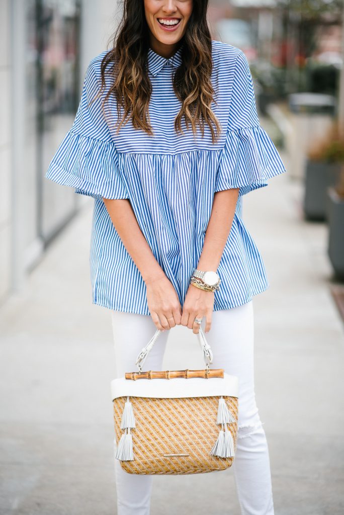 Blue and White Striped Peter Pan Top