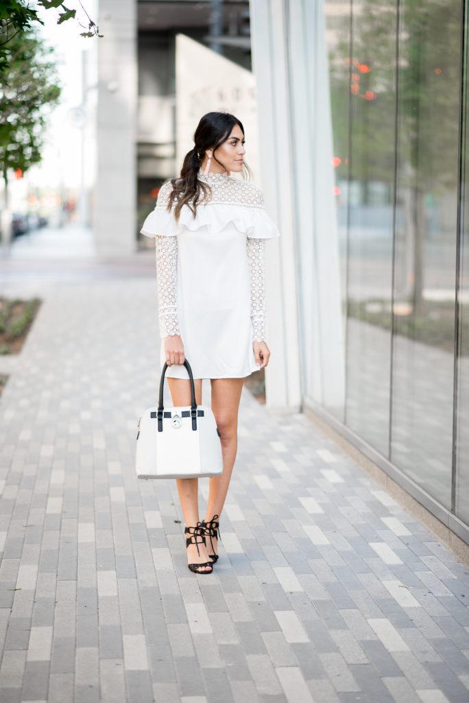 Style The Girl White Lace Collared Dress with Ruffles