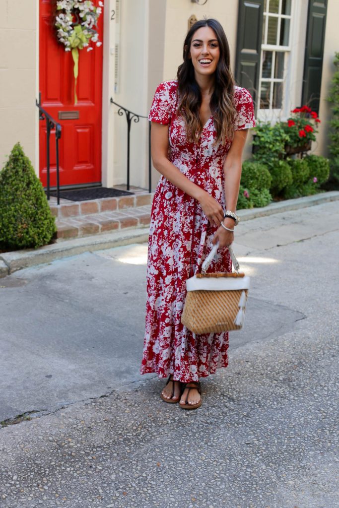 Style The Girl Red Floral Maxi in Charleston