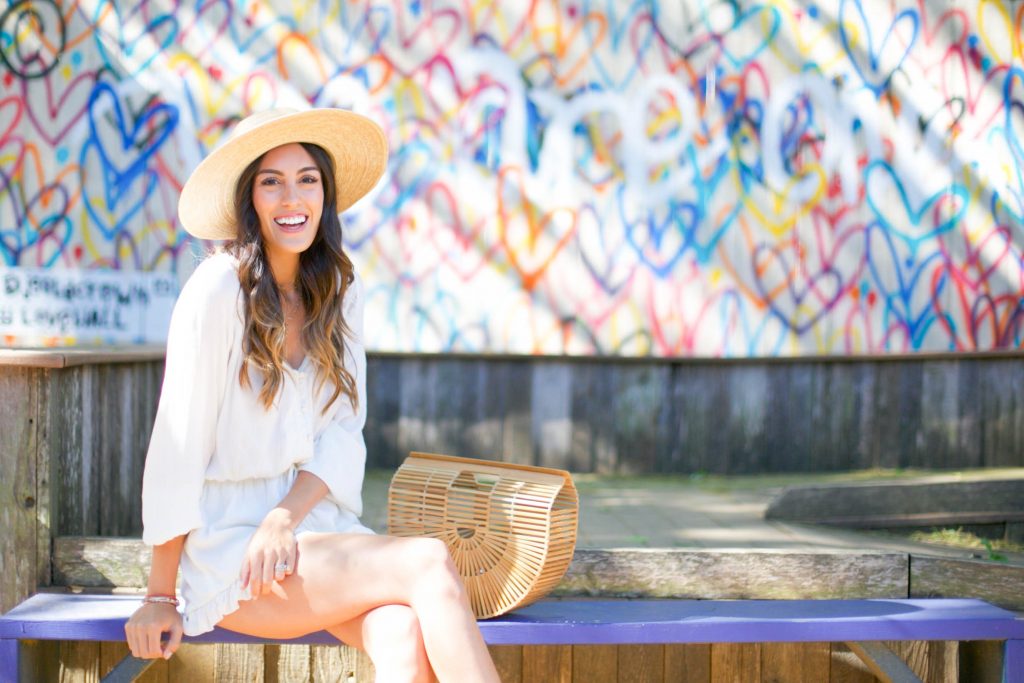 Style The Girl White Romper, Straw Hat and Cult Gaia Bag