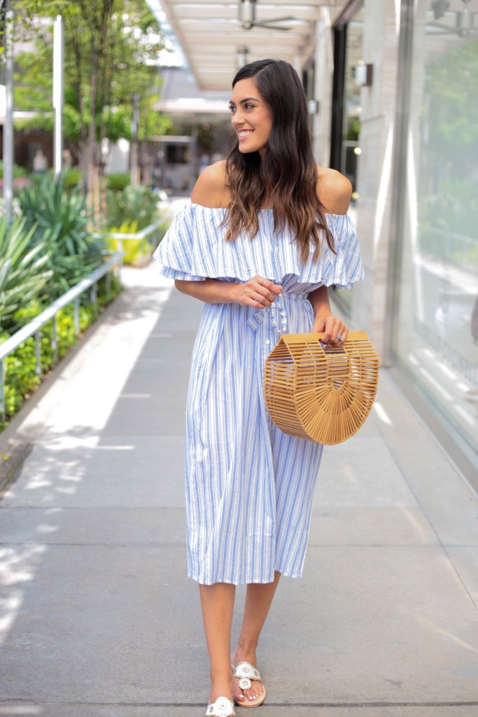 Style The Girl Off The Shoulder Striped Midi Dress