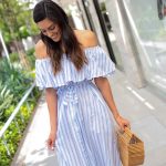 Style The Girl Off The Shoulder Striped Midi Dress