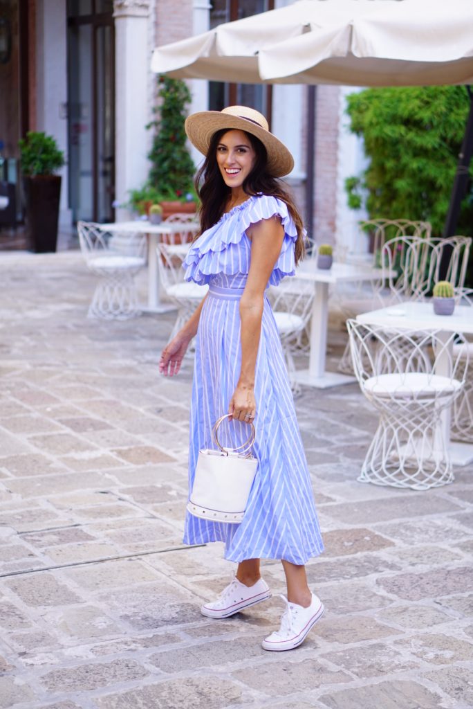 Style The Girl Striped One Shoulder Midi Dress