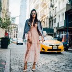 Style The Girl Sheer Star Embroidered Maxi Dress with Grey Suede Jacket NYFW