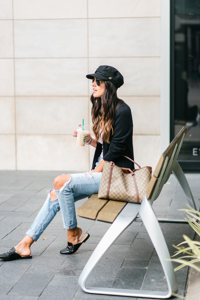 Style The Girl Ripped Denim, Cardigan and a Leutinent Cap
