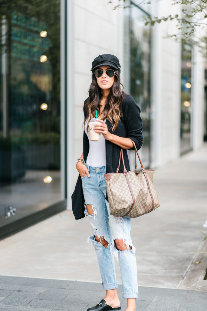 Style The Girl Ripped Denim, Cardigan and a Leutinent Cap