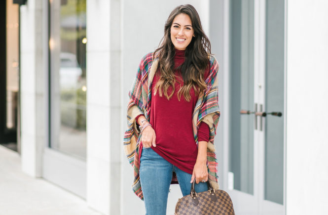 Style The Girl Burgundy Turtleneck and Flare Jeans for Fall