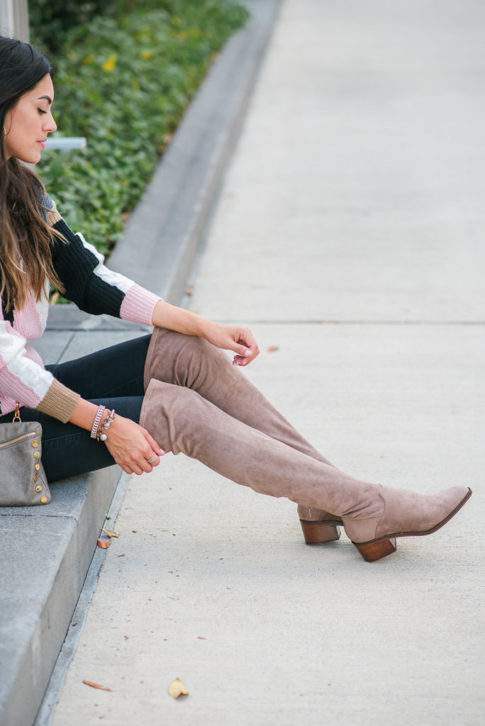 Style The Girl Color Block Sweater and Over The Knee Boots