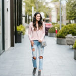 Style The Girl Pink Sweater and Ripped Jeans Outfit