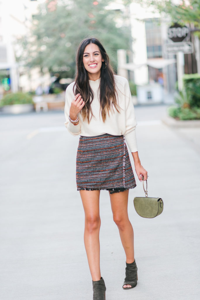 Style The Girl Tweed Skirt and Off White Sweater