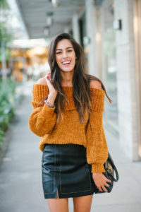Style The Girl Chenille Off The Shoulder Top and Pleather Skirt