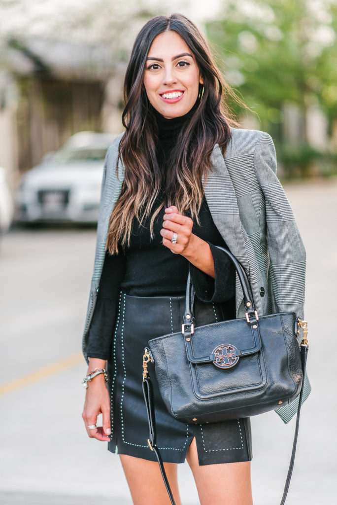 Style The Girl Pleather Skirt, Checkered Jacket and Booties for Fal