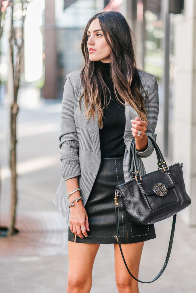 Style The Girl Pleather Skirt, Checkered Jacket and Booties for Fal