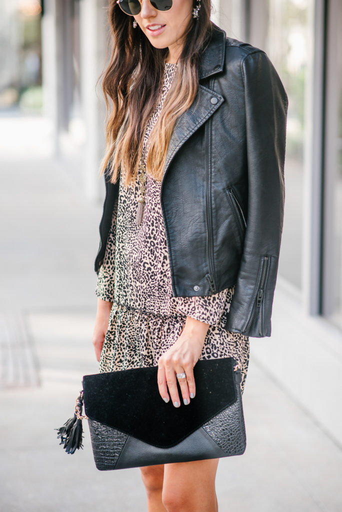 Style The Girl Leopard Dress and Moto Jacket