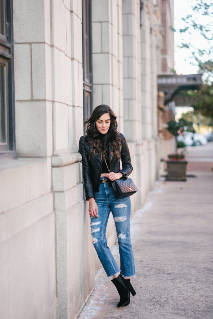Style The Girl How To Style A Crop Drop, Ripped High Waisted Jeans and Moto Jacket