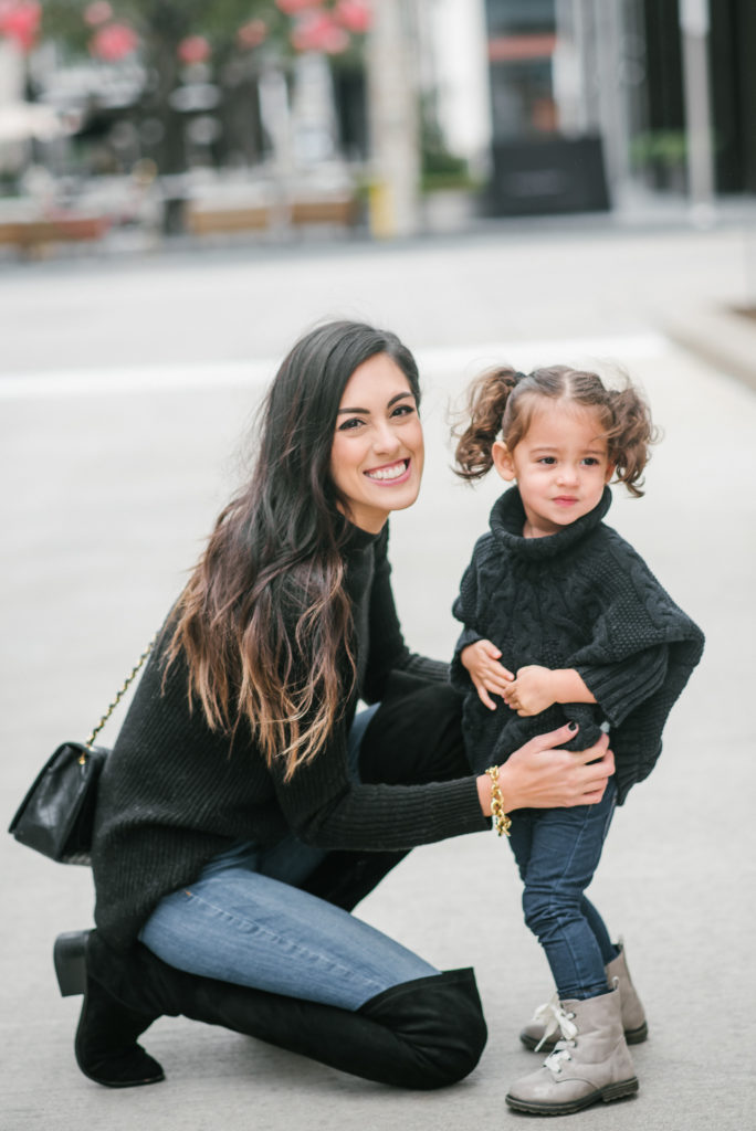 Style The Girl Black Sweater and Over The Knee Mommy and Me Winter Look