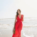 Style The Girl Red Grecian Maxi Dress on the beach