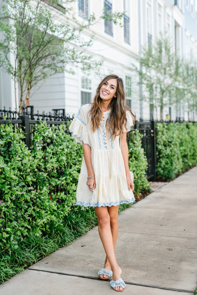 Blue and White Embroidered Dress - STYLETHEGIRL