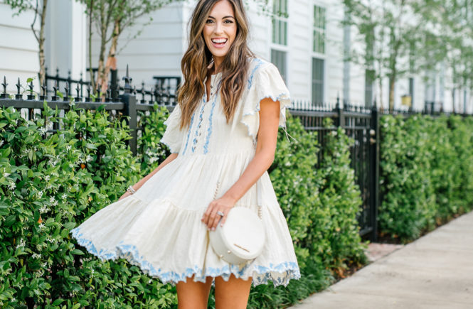 Style The Girl White and Blue Embroidered Dress