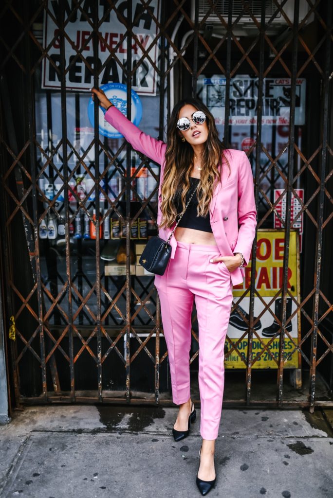 Asos Pink Pant Suit Black Tube Top for NYFW