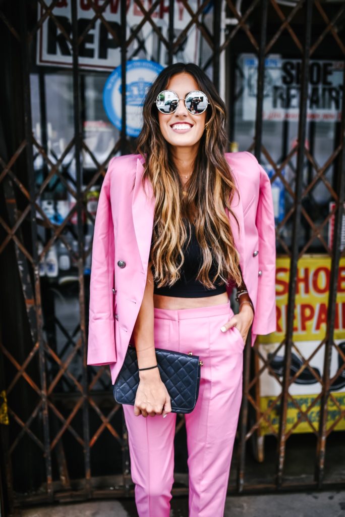Asos Pink Pant Suit Black Tube Top for NYFW