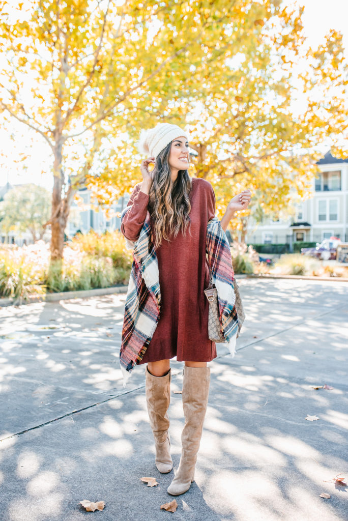 burgundy swing dress with stage stores and thredup