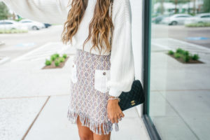 Fringe Mini Skirt with White Booties