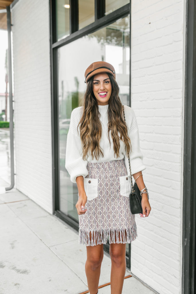 Fringe Mini Skirt with White Booties