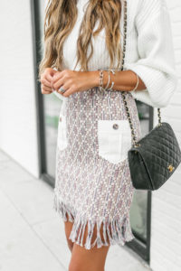 Fringe Mini Skirt with White Booties