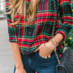 Flannel Button Down with skinny jeans and black over the knee boots