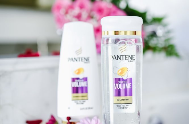 Pantene 14 Day Challenge Review, robe in bathroom, Pantene volume shampoo and conditioner