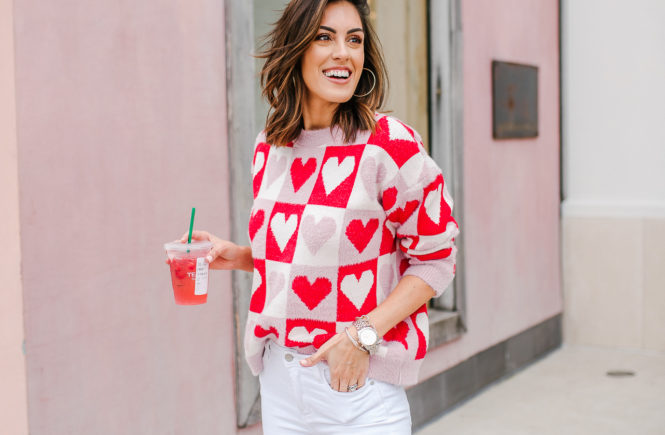 Goodnight Macaroon Heart Printed Red and Pink Sweater Outfit