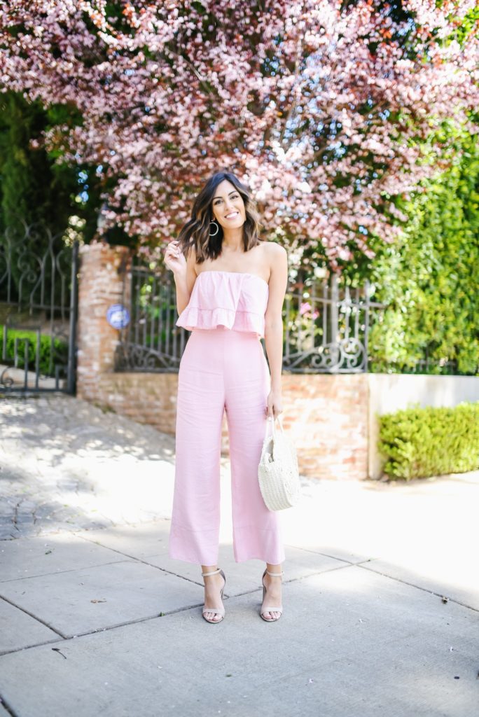 Revolve Pink Strapless Jumpsuit for spring