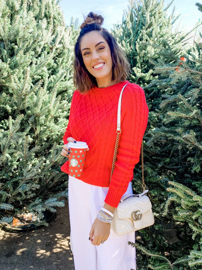 Red Sweater + White Pants Look - STYLETHEGIRL